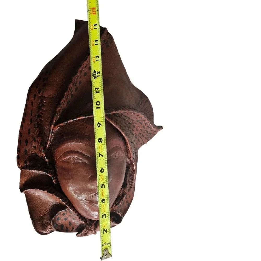 (2) Vintage Sculpture Woman Face Wall Tribal Hanging‎ Mask 3D Leather